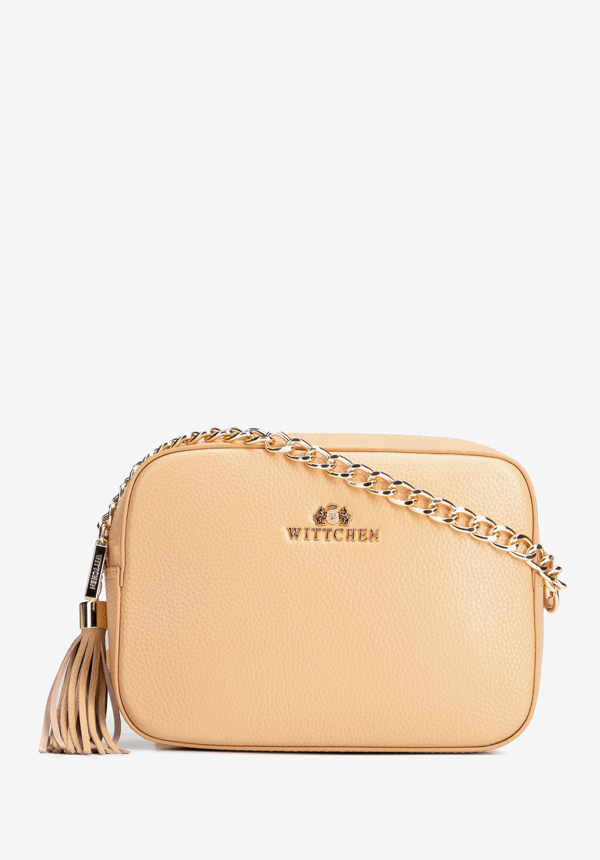 WITTCHEN Damska listonoszka skórzana pudełkowa na łańcuszku beżowa