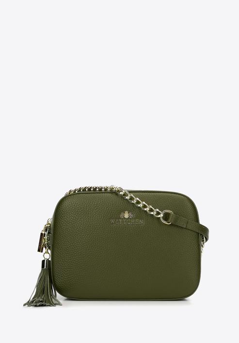 Women's chain leather crossbody bag, green, 29-4E-015-F, Photo 1