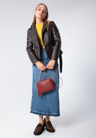 Women's chain leather crossbody bag, burgundy, 29-4E-015-3, Photo 1