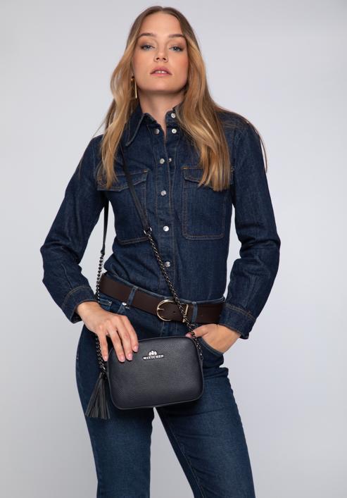 Women's chain leather crossbody bag, navy blue, 29-4E-015-P, Photo 15