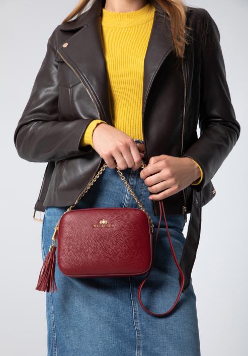Women's chain leather crossbody bag, burgundy, 29-4E-015-4, Photo 16