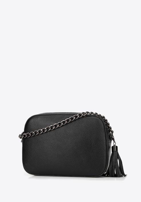 Women's chain leather crossbody bag, black-silver, 29-4E-015-0, Photo 2