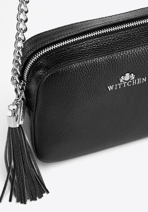 Women's chain leather crossbody bag, black-silver, 29-4E-015-0, Photo 4