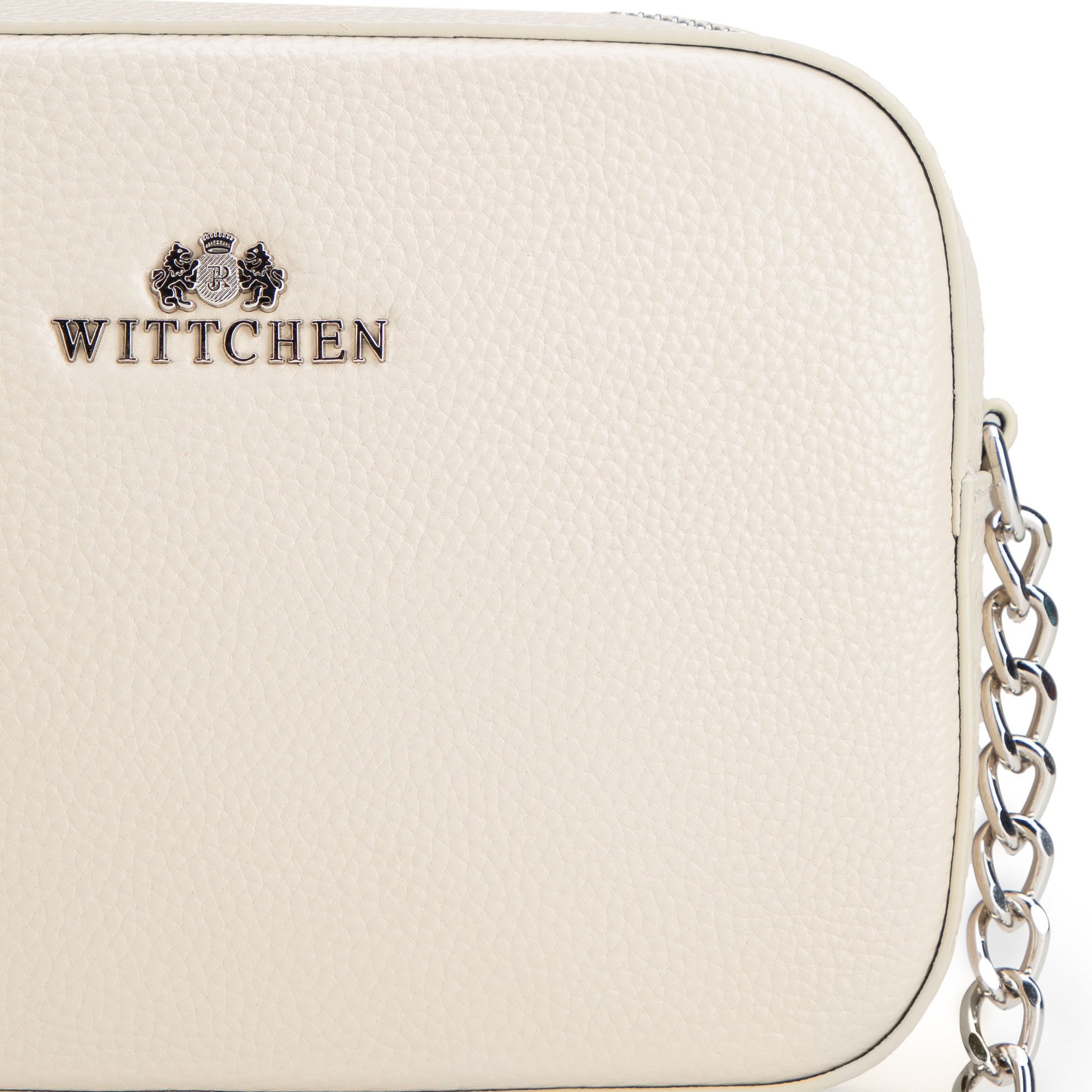 Dámska crossbody kabelka Wittchen z prírodnej kože s retiazkovým detailom a praktickým vzhľadom, Vyberte variant lomená biela