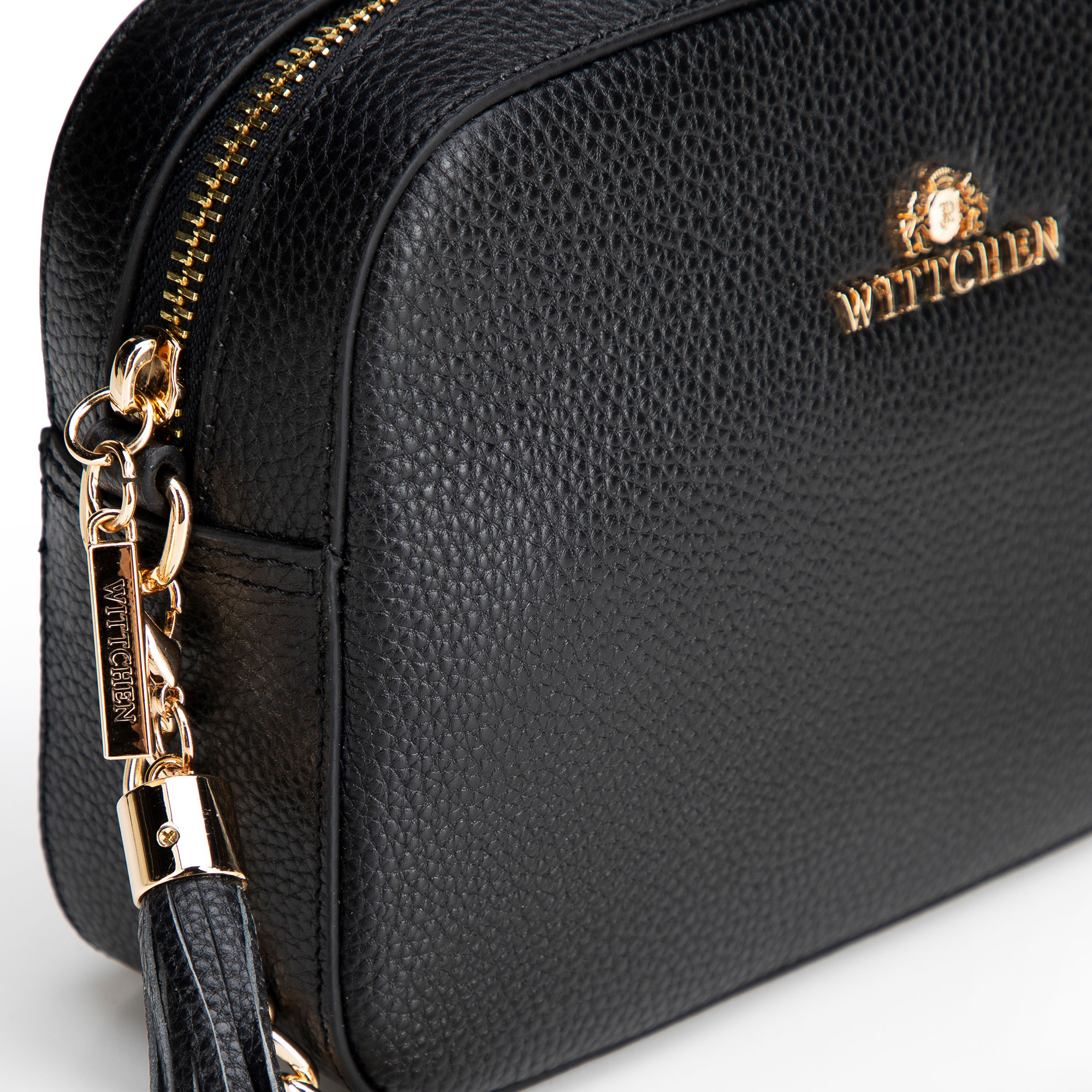 Crossbody kabelka z prírodnej kože s retiazkou 29-4E-015-1G, Vyberte variant čierno-zlatá