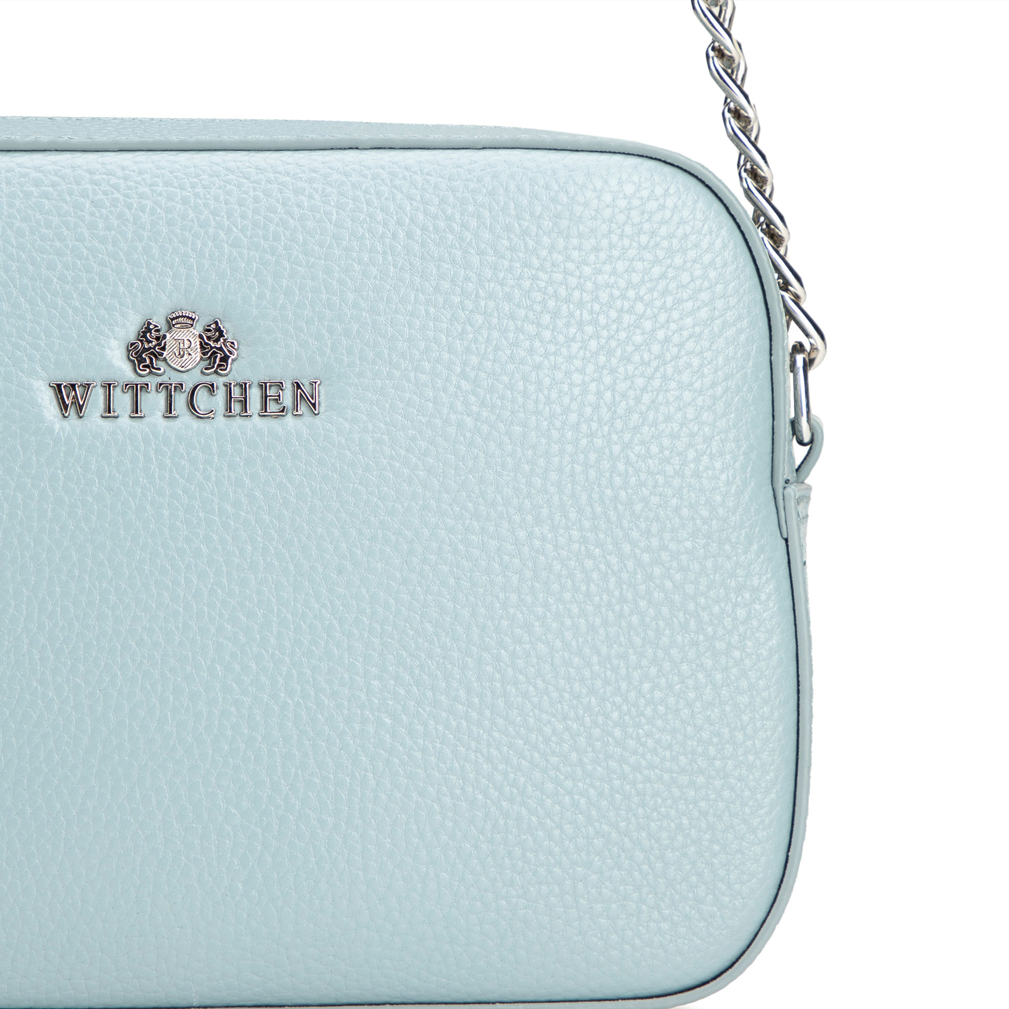 Crossbody kabelka z prírodnej kože s retiazkou 29-4E-015-7, Vyberte variant svetlomodrá