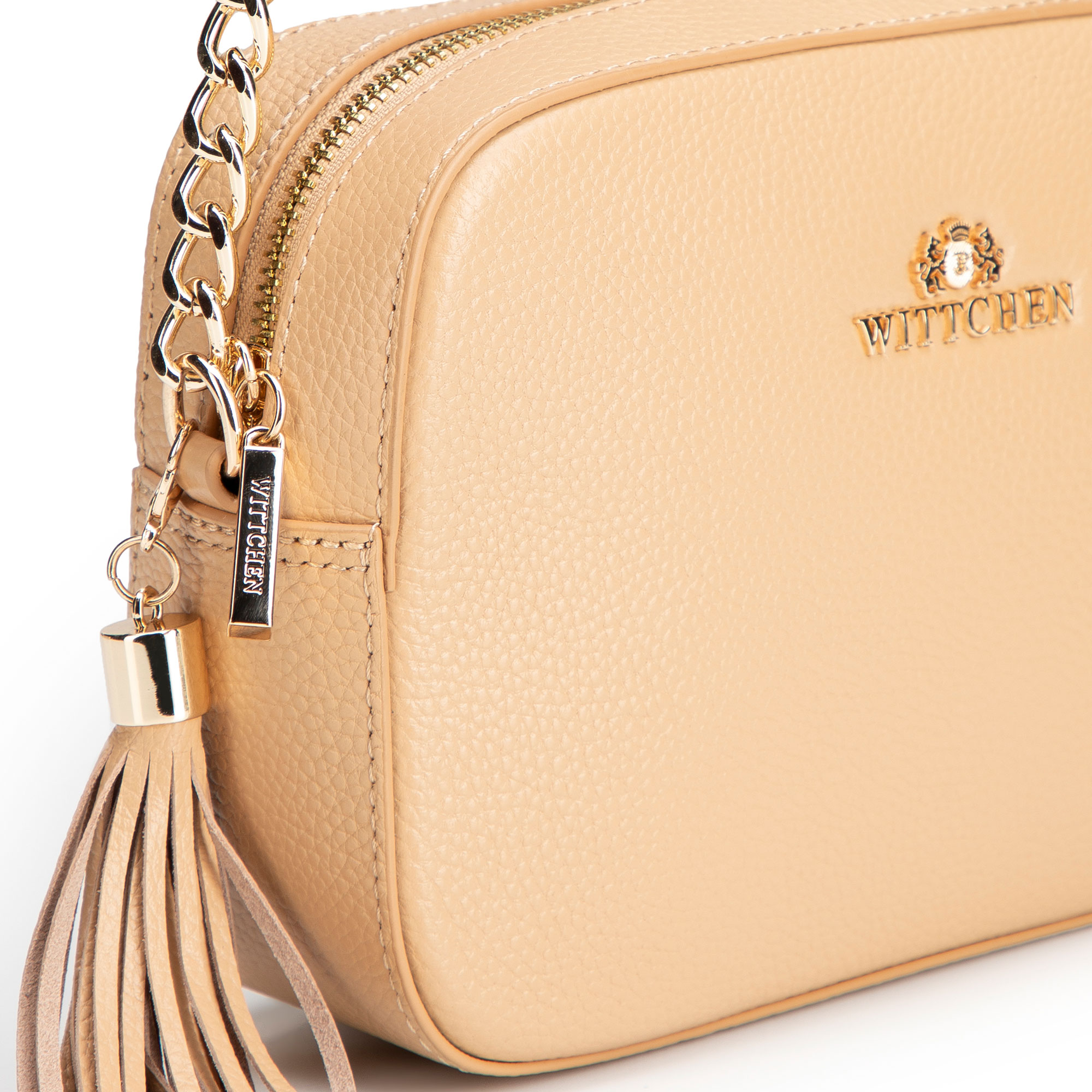 Crossbody kabelka z prírodnej kože s retiazkou 29-4E-015-9, Vyberte variant béžová