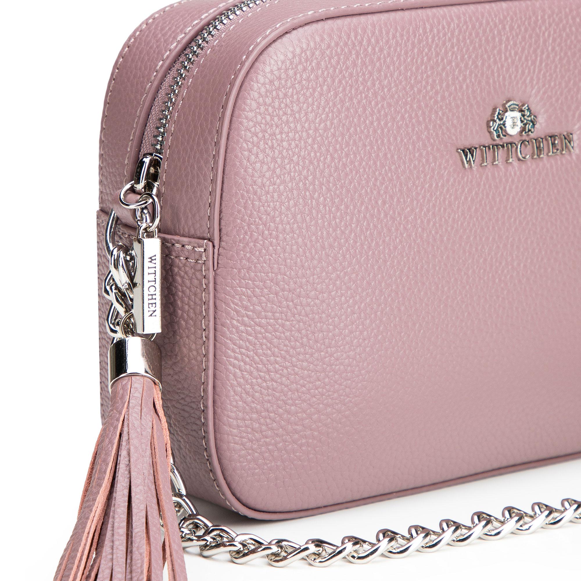 Crossbody kabelka z prírodnej kože s retiazkou 29-4E-015-F, Vyberte variant fialová