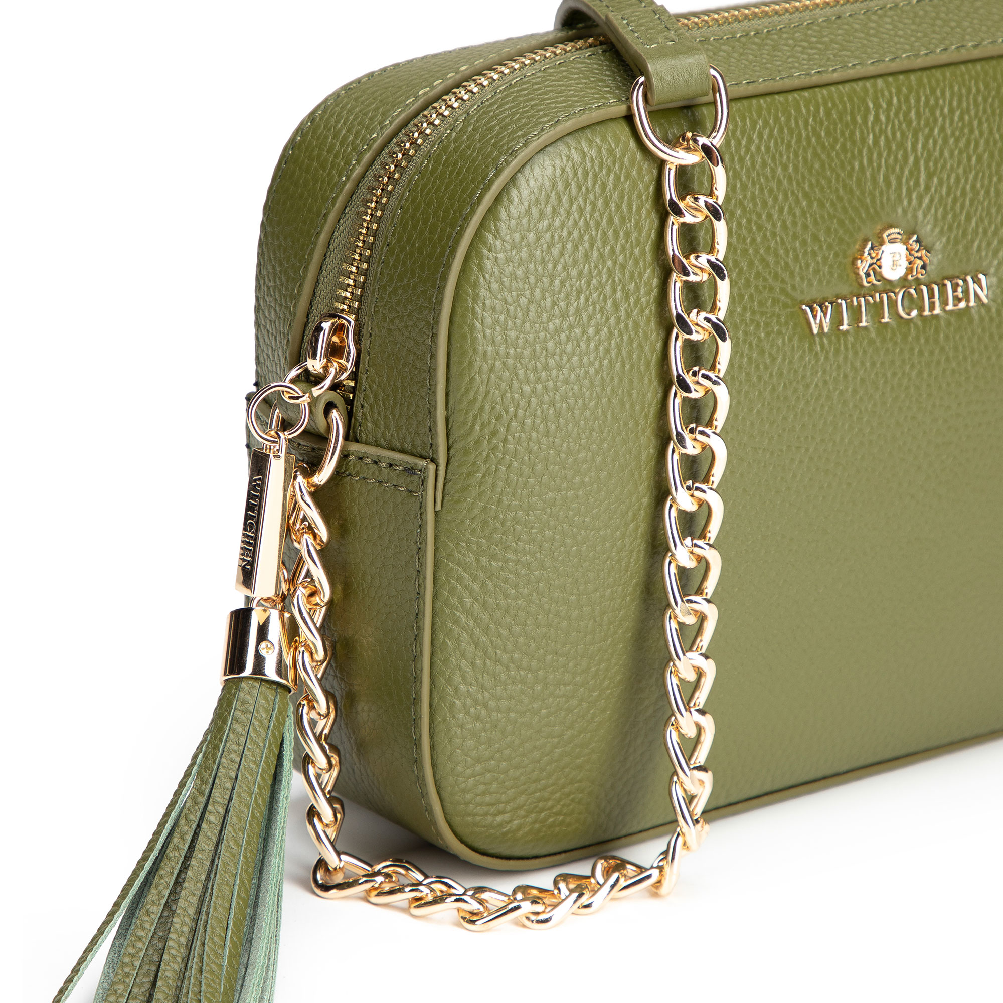 Crossbody kabelka z prírodnej kože s retiazkou 29-4E-015-Z, Vyberte variant zelená