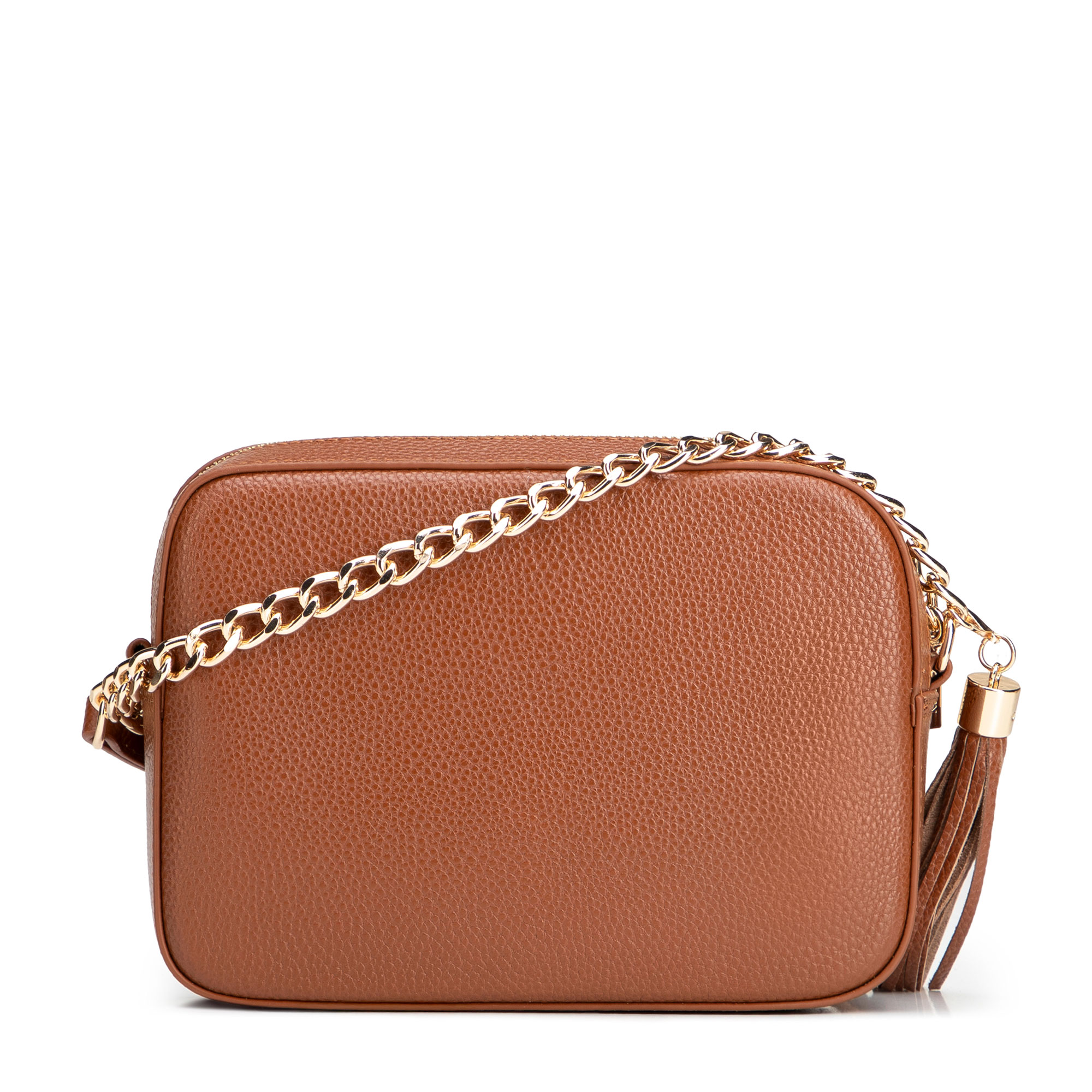 Dámska crossbody kabelka Wittchen z prírodnej kože s retiazkovým detailom a moderným vzhľadom, Vyberte variant hnedá