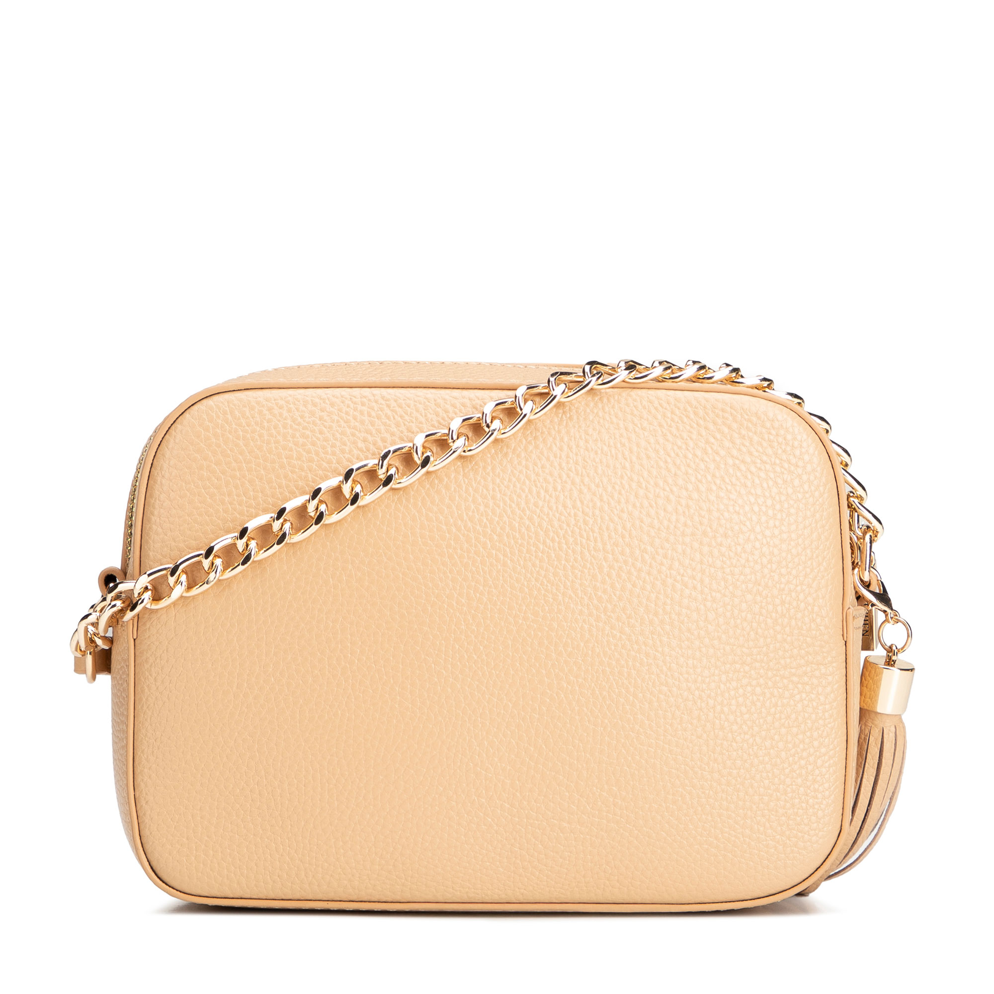 Dámska crossbody kabelka Wittchen z prírodnej kože s retiazkovým detailom a mestským vzhľadom, Vyberte variant béžová