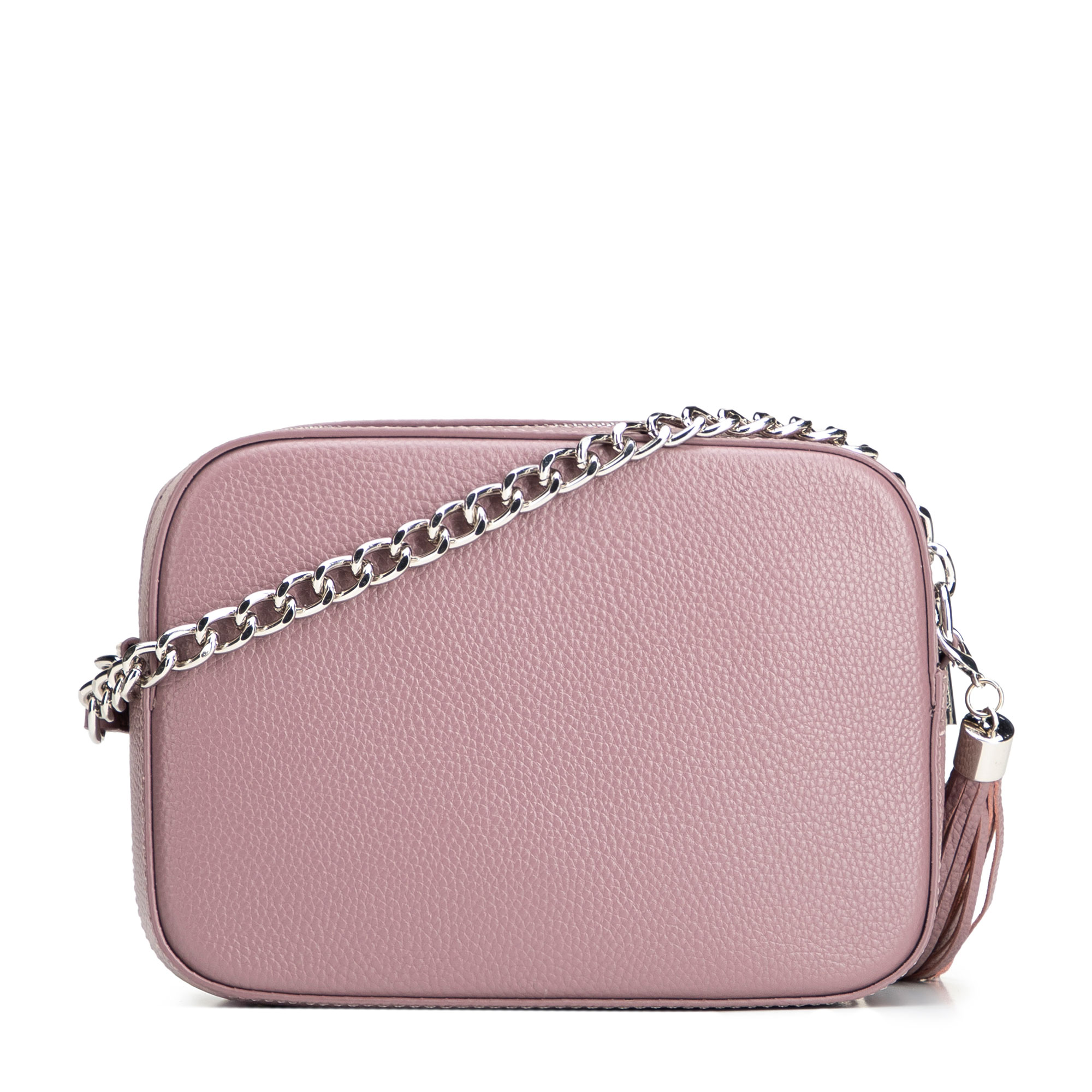 Dámska crossbody kabelka Wittchen z prírodnej kože s retiazkovým detailom a výrazným vzhľadom, Vyberte variant fialová