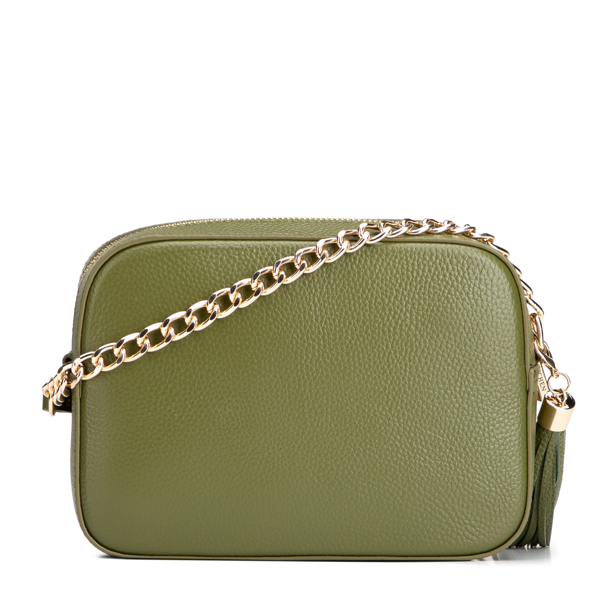 Dámska crossbody kabelka Wittchen z prírodnej kože s retiazkovým detailom, Vyberte variant zelená