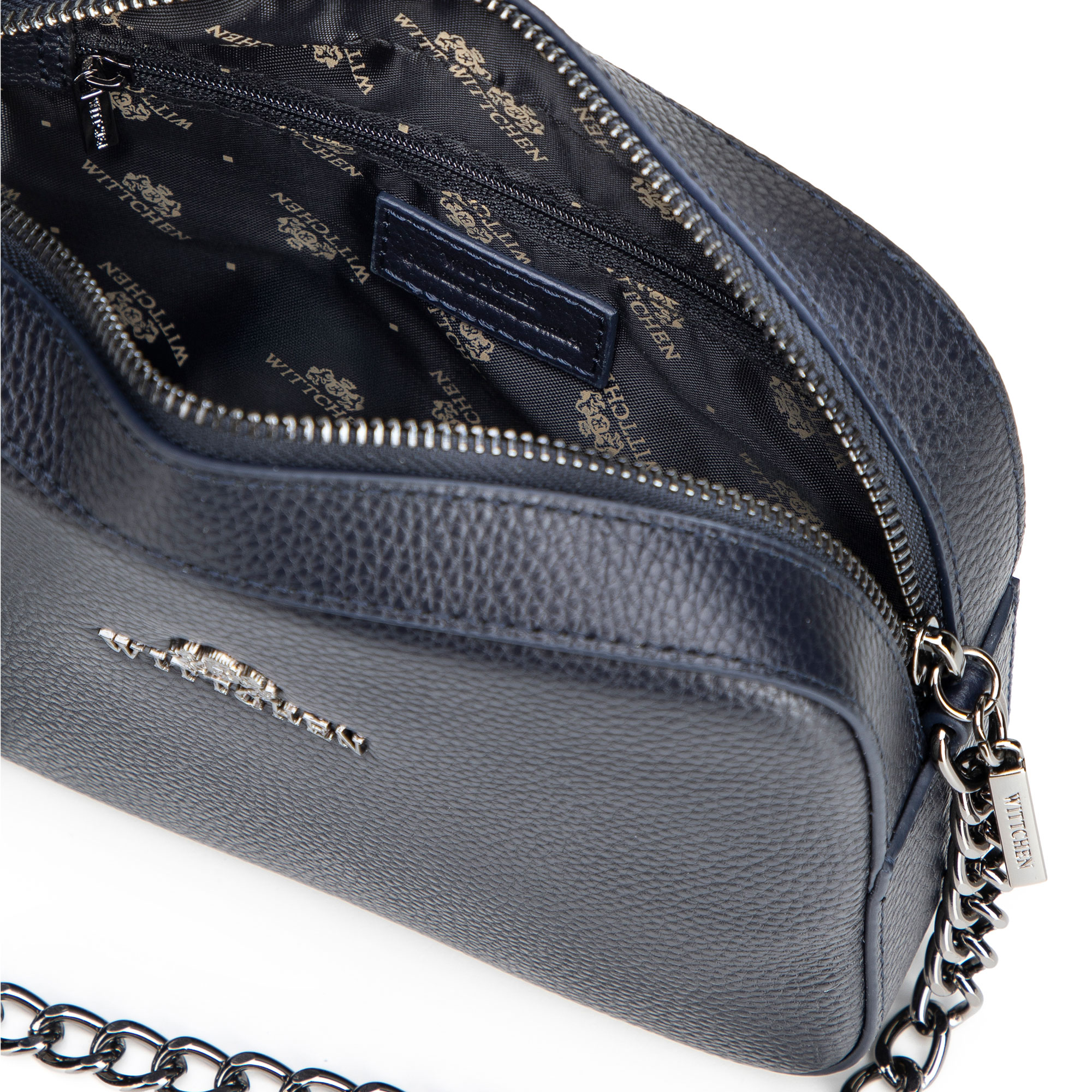 Dámska crossbody kabelka Wittchen z prírodnej kože s retiazkovým detailom a jemným vzhľadom, Vyberte variant granatová