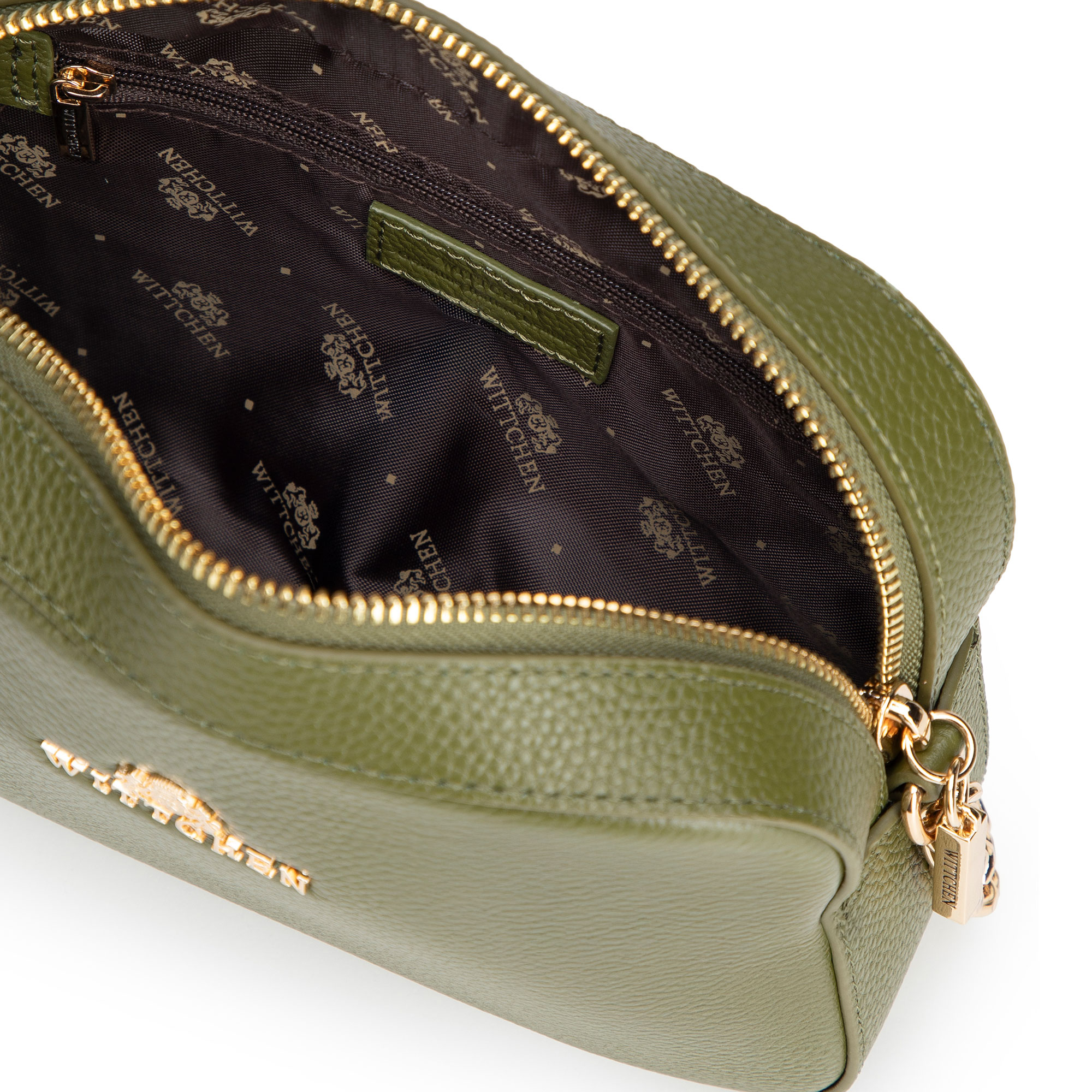 Dámska crossbody kabelka Wittchen z prírodnej kože s retiazkovým detailom, Vyberte variant zelená