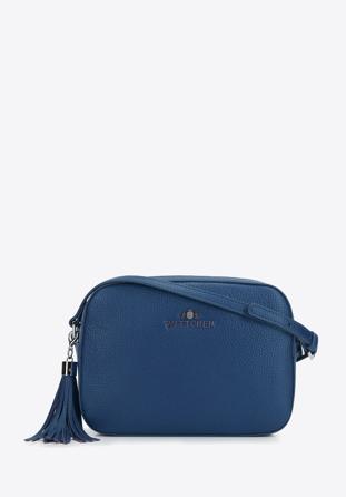 Leather box-shaped crossbody bag, navy blue, 29-4E-014-N, Photo 1