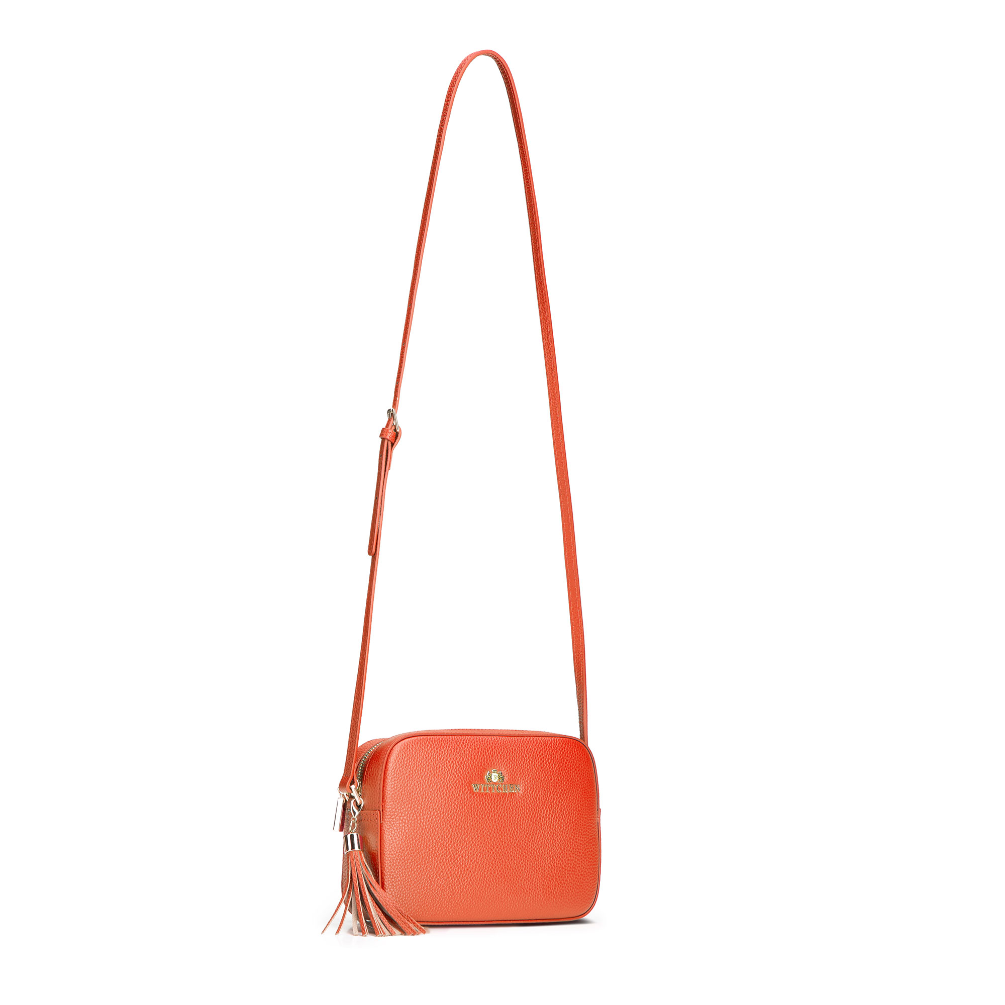 Crossbody kabelka z prírodnej kože so strapcom 29-4E-014-6, Vyberte variant oranžová