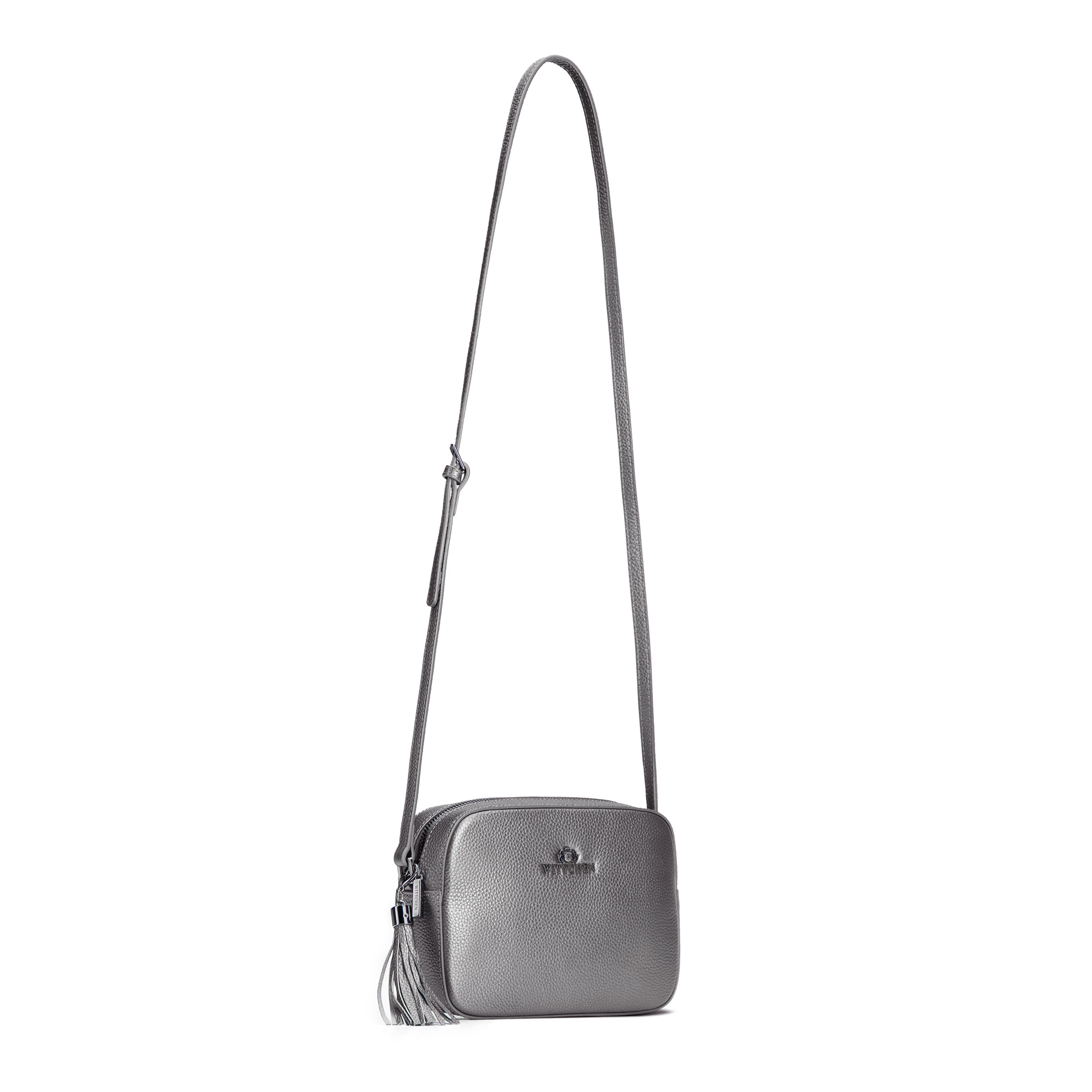 Dámska crossbody kabelka Wittchen z prírodnej kože s ozdobným strapcom a nadčasovým vzhľadom, Vyberte variant grafitová