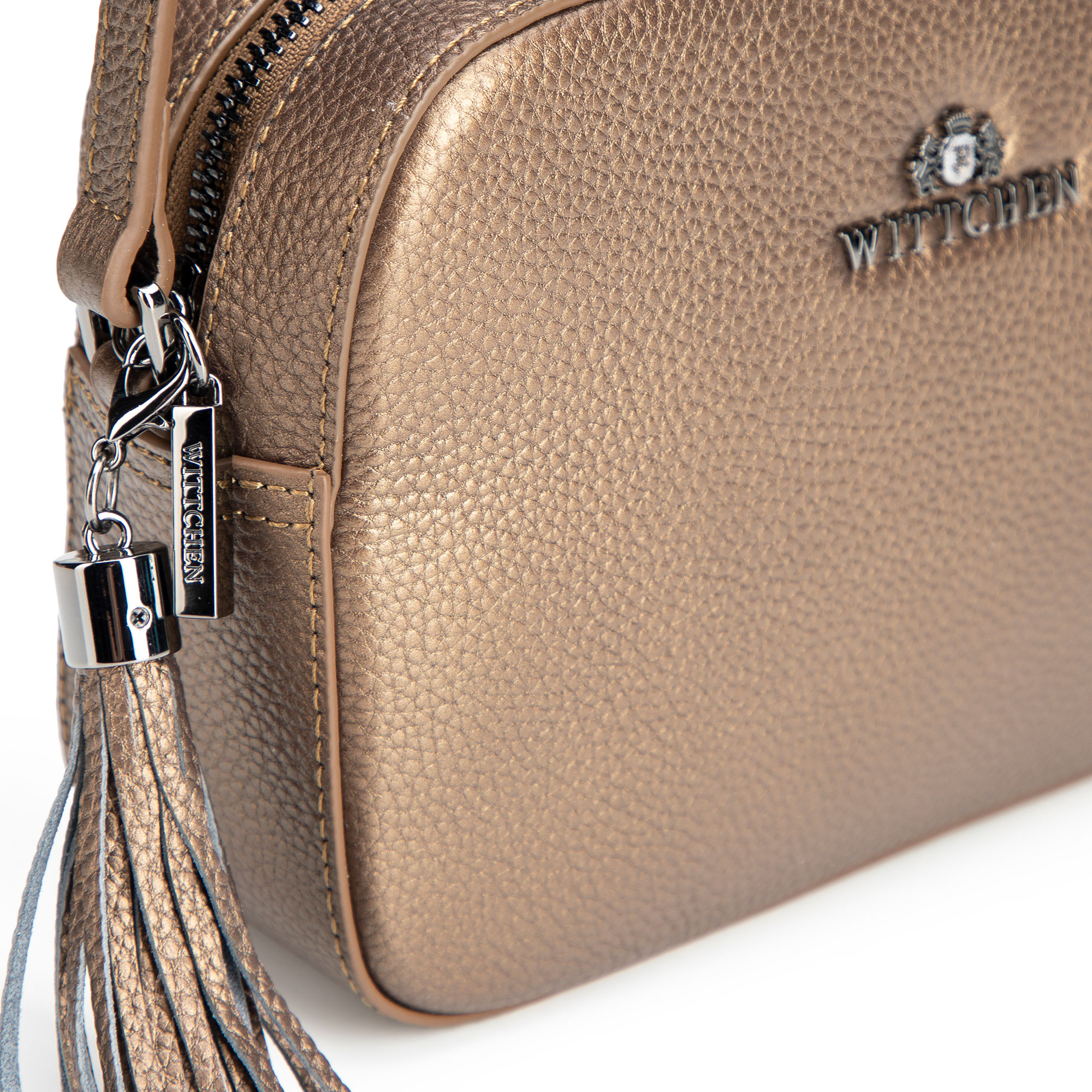 Crossbody kabelka z prírodnej kože so strapcom 29-4E-014-G, Vyberte variant zlatá