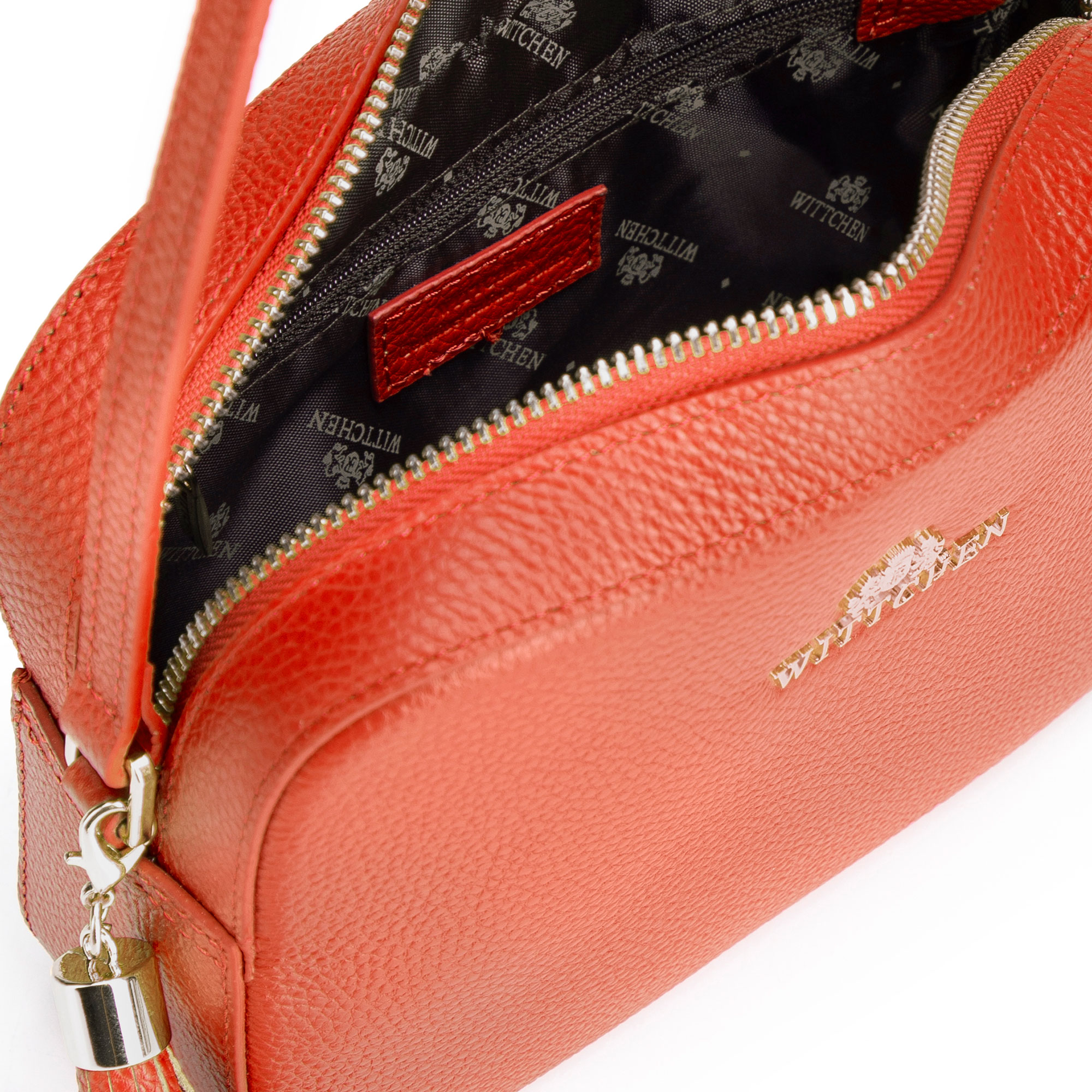 Dámska crossbody kabelka Wittchen z prírodnej kože s ozdobným strapcom a moderným vzhľadom, Vyberte variant oranžová