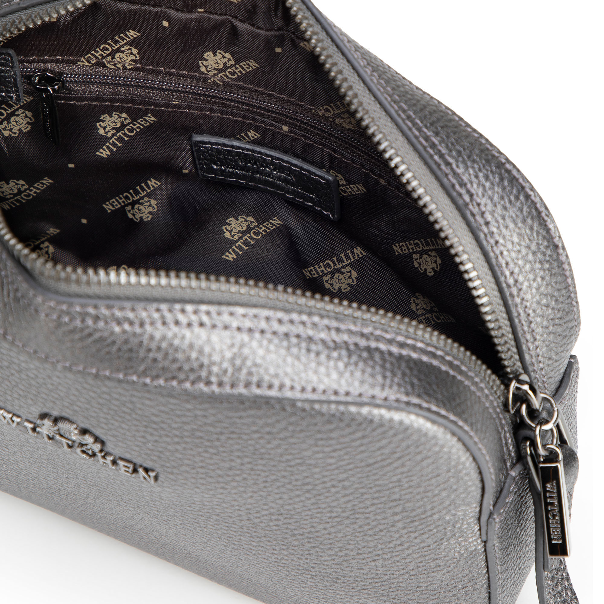 Dámska crossbody kabelka Wittchen z prírodnej kože s ozdobným strapcom a nadčasovým vzhľadom, Vyberte variant grafitová