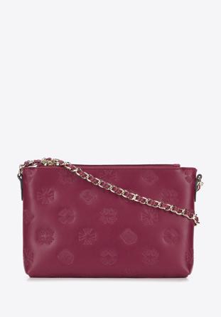 Women's monogram embossed leather clutch bag, burgundy, 95-4E-633-3, Photo 1