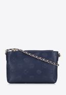Women's monogram embossed leather clutch bag, navy blue, 95-4E-633-3, Photo 1