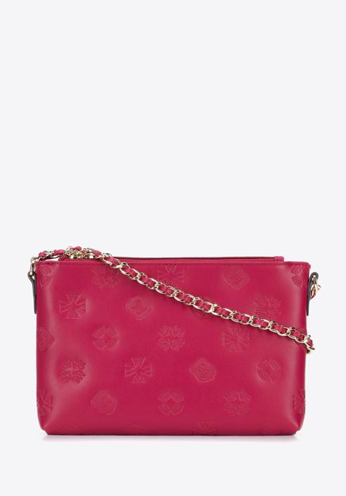 Women's monogram embossed leather clutch bag, pink, 95-4E-633-9, Photo 1