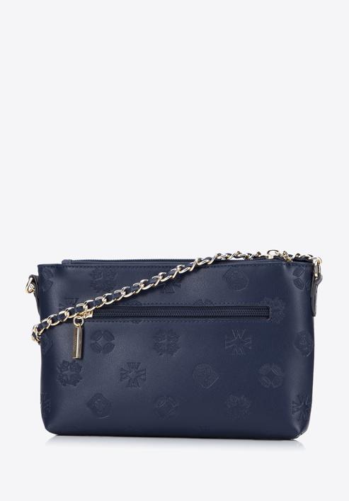 Women's monogram embossed leather clutch bag, navy blue, 95-4E-633-3, Photo 2
