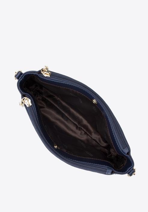 Women's monogram embossed leather clutch bag, navy blue, 95-4E-633-3, Photo 3
