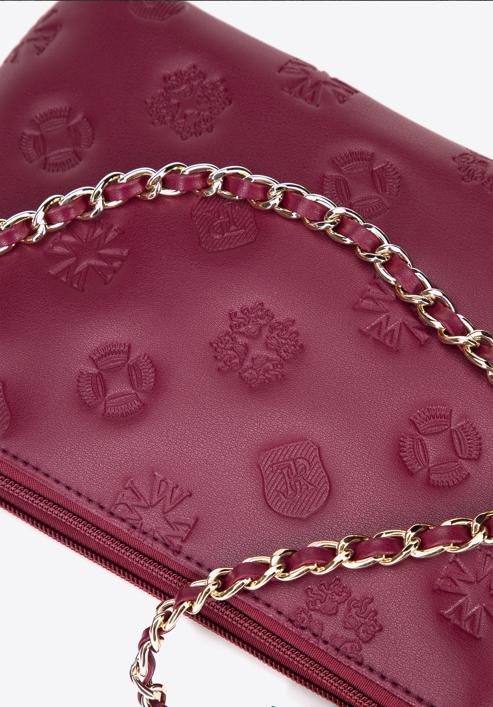 Women's monogram embossed leather clutch bag, burgundy, 95-4E-633-3, Photo 4