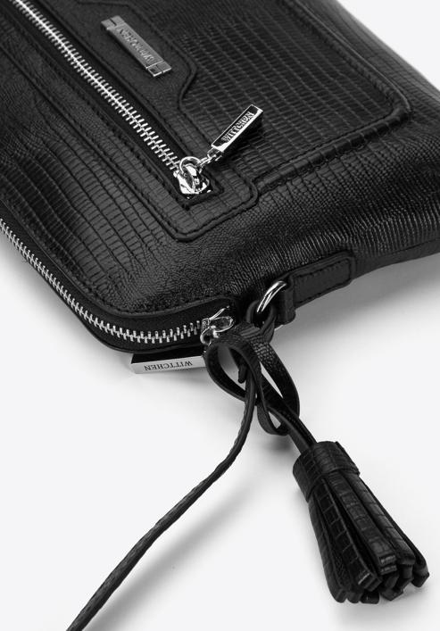 Leather tassel detail cross body bag, black-silver, 29-4E-013-11, Photo 4
