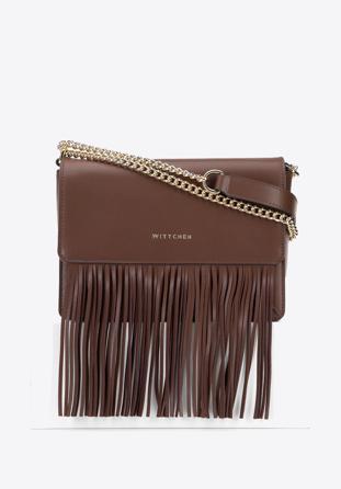 Leather flap fringed shoulder bag, brown, 95-4E-659-4, Photo 1