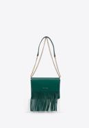 Leather flap fringed shoulder bag, green, 95-4E-659-4, Photo 2