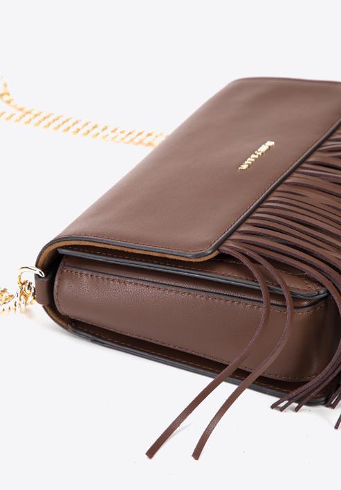 Leather flap fringed shoulder bag, brown, 95-4E-659-Z, Photo 5