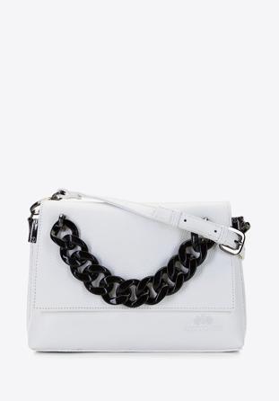 Leather flap bag with chain strap detail, white, 92-4E-306-0, Photo 1