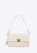 Women's leather flap bag with "W" letter detail, cream-gold, 98-4E-203-6, Photo 1