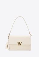 Women's leather flap bag with "W" letter detail, cream-gold, 98-4E-202-1, Photo 1