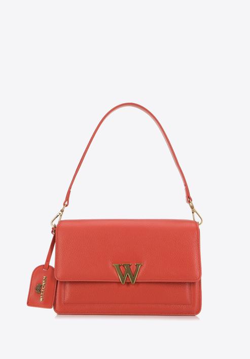 Women's leather flap bag with "W" letter detail, orange, 98-4E-203-P, Photo 1