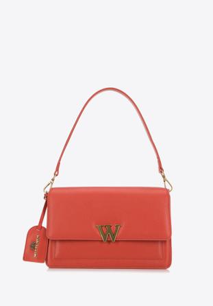 Women's leather flap bag with "W" letter detail, orange, 98-4E-203-6, Photo 1