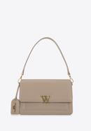 Women's leather flap bag with "W" letter detail, beige, 98-4E-203-1, Photo 1