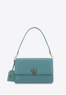 Women's leather flap bag with "W" letter detail, blue, 98-4E-202-1, Photo 1
