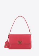 Women's leather flap bag with "W" letter detail, dark pink, 98-4E-202-0, Photo 1