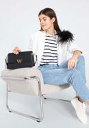 Women's leather flap bag with "W" letter detail, black-gold, 98-4E-202-5, Photo 15