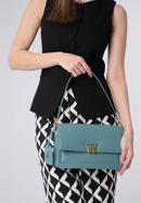 Women's leather flap bag with "W" letter detail, blue, 98-4E-202-1, Photo 15