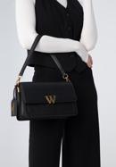 Women's leather flap bag with "W" letter detail, black, 98-4E-202-1, Photo 17