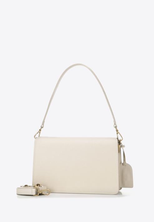 Women's leather flap bag with "W" letter detail, cream-gold, 98-4E-203-N, Photo 2