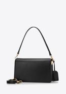 Women's leather flap bag with "W" letter detail, black-gold, 98-4E-202-5, Photo 2