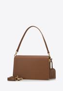 Women's leather flap bag with "W" letter detail, brown, 98-4E-202-5, Photo 2
