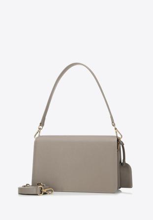 Women's leather flap bag with "W" letter detail, beige-gold, 98-4E-202-9, Photo 1